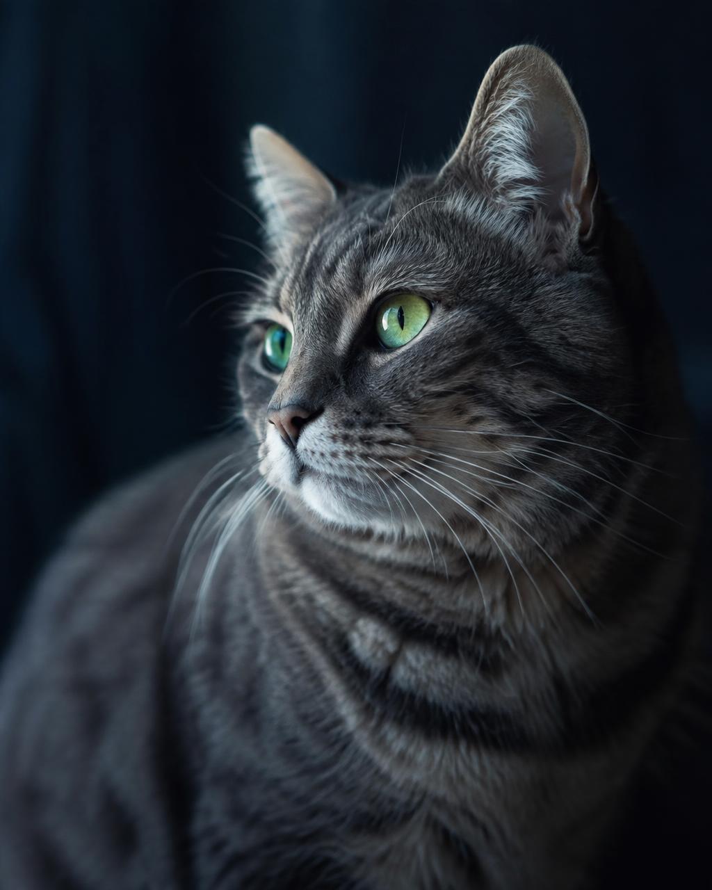 Un chat tigré aux yeux verts