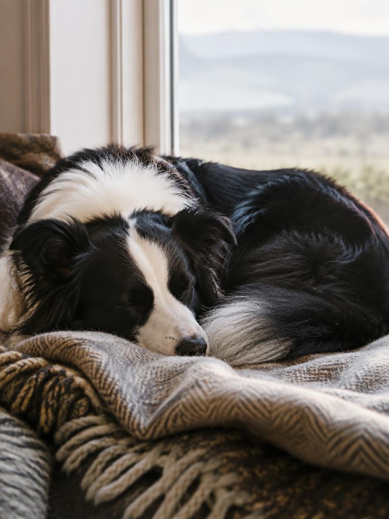 Un chien dort près de la fenêtre